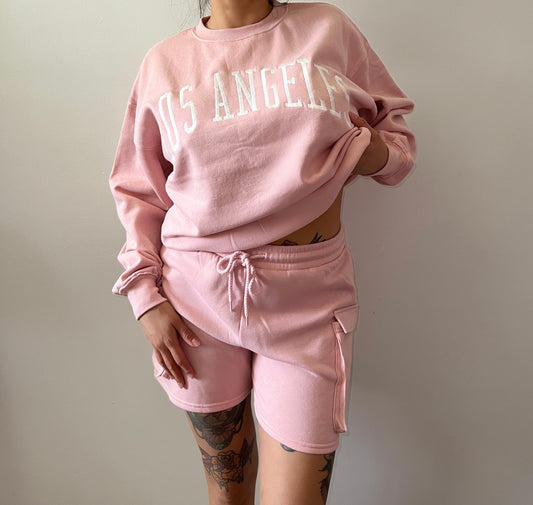 "Love for my City" LA pink embroidery crewneck