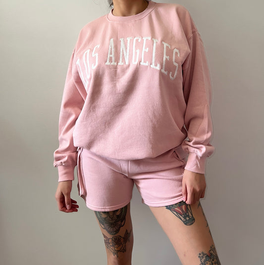 "Love for my City" LA pink embroidery crewneck