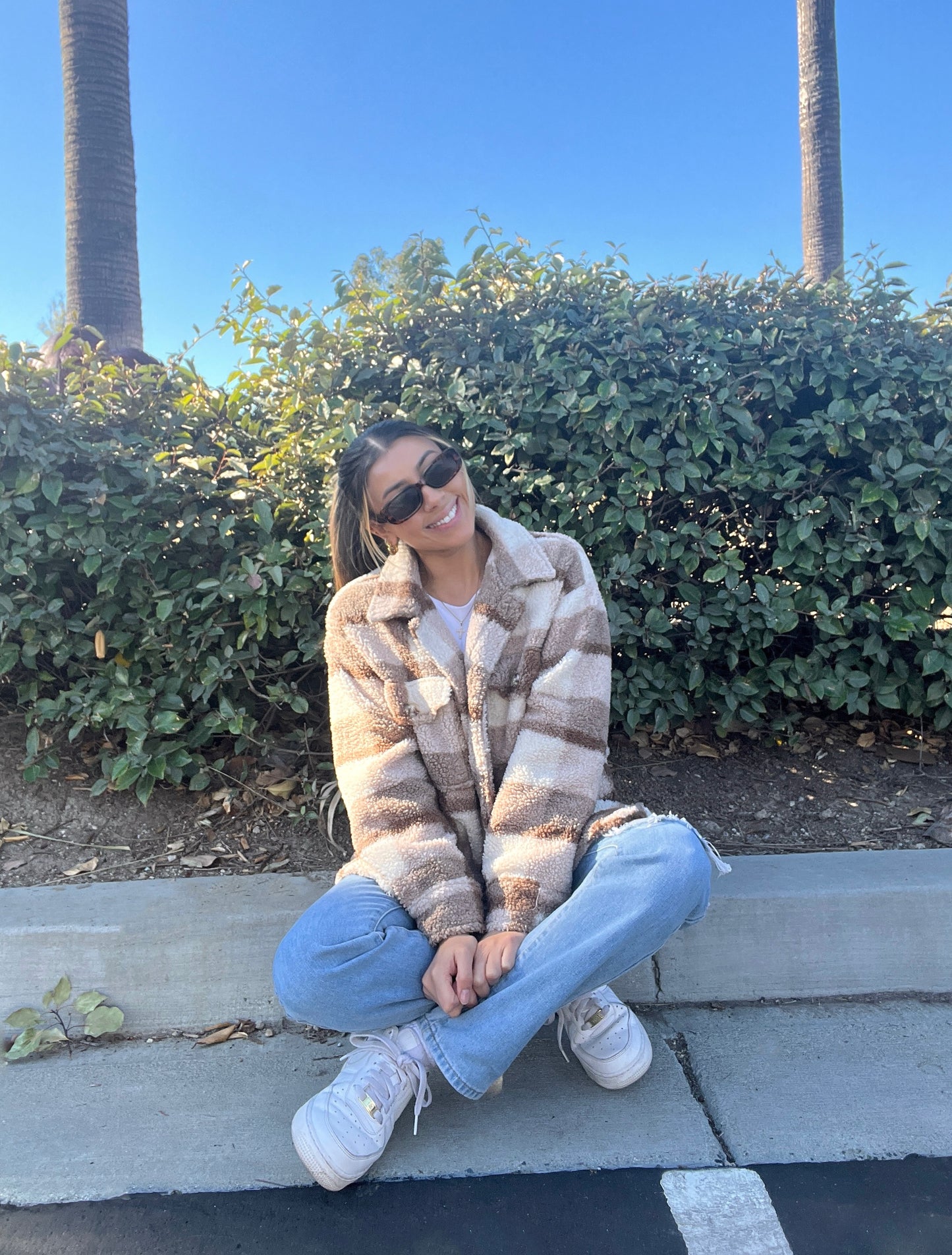 "Cozy vibez" Tan sherpa shacket